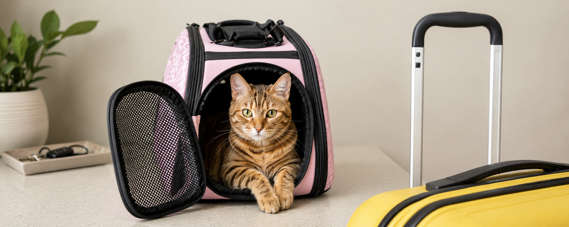 viajar con mascotas en autobús en Uruguay, Gato preparado para viajar